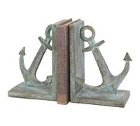 Deco 79 Polystone Anchor Bookends Distressed Patina with Gold Foil Accents, Set of 2 4" W, 8" H, Blue