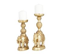 Deco 79 Polystone Elephant Candle Holder, Set of 2 13", 11"H, Gold
