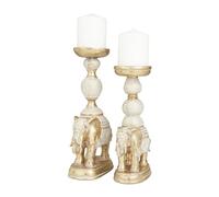 Deco 79 Polystone Elephant Candle Holder with White Wash Finish, Set of 2 13", 11"H, White