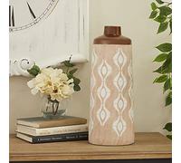 Deco 79 Porcelain Vase with Diamond Patterns, 6" x 6" x 15", Tan