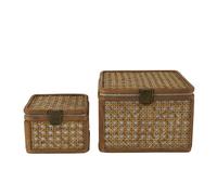 Deco 79 Rattan Handmade Decorative Box Woven Rattan Decorative Keepsake Boxes with Bronze Latches, Set of 2 Storage Boxes 7", 5"W, Brown