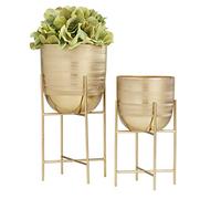 Deco 79 Small Pot with Removable Stand, Metal, Gold, Set of 2 Planters 6", 5" W