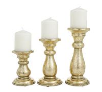 Deco 79 Traditional Mango Wood Candle Holder, Set of 3 10", 8", 6" H, Gold