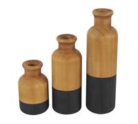 Deco 79 Wood Decorative Vase Centerpiece Vases with Black Bases, Set of 3 Vases for Home Decoration 10", 8", 5" H, Brown