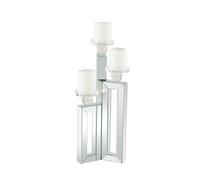 Deco 79 Wood Pillar 3 Plate Candle Holder with Mirrored Accents, 7" x 7" x 21", Silver