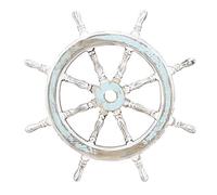 Deco 79 Wood Sail Boat Home Wall Decor Distressed Ship Wheel Wall Sculpture with White Accents, Wall Art 24" x 2" x 24", Blue