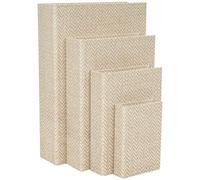 Deco 79 Wooden Decorative Box Chevron Patterned Fabric Storage Book Shaped Boxes, Set of 4 Decorative Keepsake Boxes 15", 12", 9", 6" H, Cream