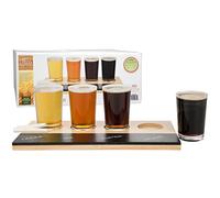 D'Eco Beer Tasting Flight Sampler Board - Set Includes Four 6 oz Pilsner Craft Brew Glasses & Wooden Paddle w Chalkboard - For Game Nights, Date Nights & Taste Testing Ales - Gift for Him