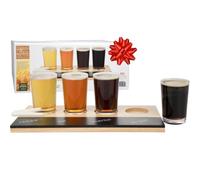D'Eco Beer Tasting Flight Sampler Board - Set Includes Four 6 oz Pilsner Craft Brew Glasses & Wooden Tray w Chalkboard - Great for Football Games & Date Nights - Holiday Xmas Must Have Gift for Him