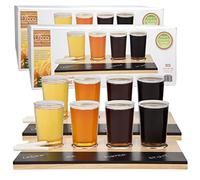 D'Eco Beer Tasting Flight Sampler Boards (2 Pack) - Set Includes Eight 6 oz Pilsner Craft Brew Glasses & 2 Wooden Paddles w Chalkboards - Great for Football Games & Date Nights - Gift for Him