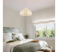 Deco Boho White Silk Fabric Flower Lantern Pendant Light - 20 Inch Modern Adjustable Coastal Lighting Fixture for Kitchen Island Dining Living Room Bedroom