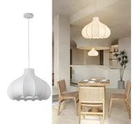 Deco Boho White Silk Fabric Flower Lantern Pendant Light - 20 Inch Modern Adjustable Coastal Lighting Fixture for Kitchen Island Dining Living Room Bedroom