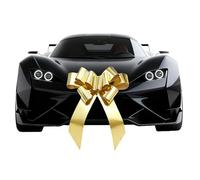 Deco Car Bow 30 inch, Giant Gift Bow Pre-Printed with Happy Birthday for Car, Big Bow for Car, Gift Wrapping,Birthday Bow, Huge Car Bow, Car Bows, Big Bow for Gifts,Bow for Car with 4 Small bows-Gold