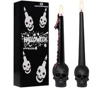 Deco Express Candles Pack of 2, Skull-Shaped Black Tapered Unscented Halloween Candles, 12-Hour Burn Time, Gothic Home Decorations, Horror Gifts (Black Skull)