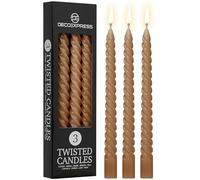 DECO EXPRESS Candles, Pack of 3 Dinner Candles, Non Drip Twisted & Non Scented, Long 6 Hours Burning Time, Cosy Home Decor, Birthday, Valentine’s Day & Mother’s Day Gift Idea (Brown, Pack of 3)