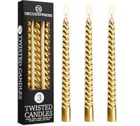 DECO EXPRESS Candles, Pack of 3 Dinner Candles, Non Drip Twisted & Non Scented, Long 6 Hours Burning Time, Cosy Home Decor, Birthday, Valentine’s Day & Mother’s Day Gift Idea (Gold, Pack of 3)