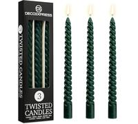 DECO EXPRESS Candles, Pack of 3 Dinner Candles, Non Drip Twisted & Non Scented, Long 6 Hours Burning Time, Cosy Home Decor, Birthday, Valentine’s Day & Mother’s Day Gift Idea (Green, Pack of 3)