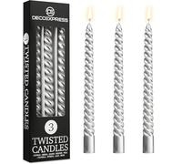 DECO EXPRESS Candles, Pack of 3 Dinner Candles, Non Drip Twisted & Non Scented, Long 6 Hours Burning Time, Cosy Home Decor, Birthday, Valentine’s Day & Mother’s Day Gift Idea (Silver, Pack of 3)