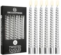 DECO EXPRESS Candles, Pack of 6 Dinner Candles, Non Drip Twisted & Non Scented, Long 6 Hours Burning Time, Cosy Home Decor, Valentine’s Day & Mother’s Day Gifts (Metallic Silver, Pack of 6)