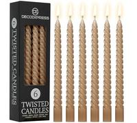 DECO EXPRESS Candles, Pack of 6 Dinner Candles, Non Drip Twisted & Non Scented, Long 6 Hours Burning Time, Cosy Home Decor, Valentine’s Day & Mother’s Day Gifts (Brown, Pack of 6)