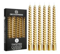 DECO EXPRESS Candles, Pack of 6 Dinner Candles, Non Drip Twisted & Non Scented, Long 6 Hours Burning Time, Cosy Home Decor, Birthday, Valentine’s Day & Mother’s Day Gift Idea (Gold, Pack of 6)