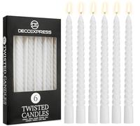 DECO EXPRESS Candles, Pack of 6 Dinner Candles, Non Drip Twisted & Non Scented, Long 6 Hours Burning Time, Cosy Home Decor, Valentine’s Day & Mother’s Day Gifts (White, Pack of 6)