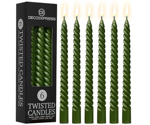 DECO EXPRESS Candles, Pack of 6 Dinner Candles, Non Drip Twisted & Non Scented, Long 6 Hours Burning Time, Cosy Home Decor, Valentine’s Day & Mother’s Day Gifts (Metallic Olive, Pack of 6)
