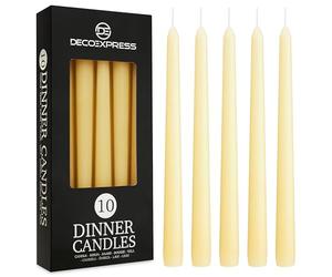 DECO EXPRESS Candles Set, Pack of 10 Classic Dripless Tapered Metallic Dinner Candles, Unscented with 8 Hours Burning Time, Home, Valentine’s Day & Mother’s Day Decor Idea (Ivory, 10 Pack)