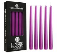DECO EXPRESS Candles Set, Pack of 15 Classic Dripless Tapered Metallic Dinner Candles, Unscented with 8 Hours Burning Time, Home, Valentine’s Day & Mother’s Day Decor Idea (Purple, 15 Pack)