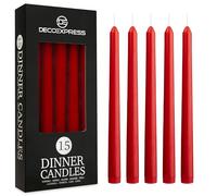 DECO EXPRESS Candles Set, Pack of 15 Classic Dripless Tapered Metallic Dinner Candles, Unscented with 8 Hours Burning Time, Home, Valentine’s Day & Mother’s Day Decor Idea (Red, 15 Pack)