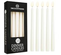 DECO EXPRESS Candles Set, Pack of 15 Classic Dripless Tapered Metallic Dinner Candles, Unscented with 8 Hours Burning Time, Home, Valentine’s Day & Mother’s Day Decor Idea (White, 15 Pack)