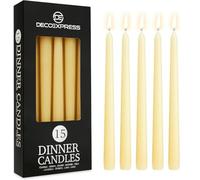 DECO EXPRESS Candles Set, Pack of 15 Classic Dripless Tapered Metallic Dinner Candles, Unscented with 8 Hours Burning Time, Home, Valentine’s Day & Mother’s Day Decor Idea (Ivory, 15 Pack)
