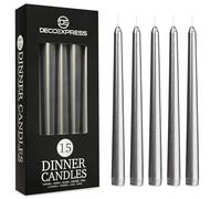 DECO EXPRESS Candles Set, Pack of 15 Classic Dripless Tapered Metallic Dinner Candles, Unscented with 8 Hours Burning Time, Home, Valentine’s Day & Mother’s Day Decor Idea (Silver, 15 Pack)
