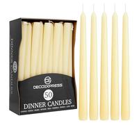 DECO EXPRESS Candles Set, Pack of 50 Classic Dripless Tapered Metallic Dinner Candles, Unscented with 8 Hours Burning Time, Home, Valentine’s Day & Mother’s Day Decor Idea (Ivory, 50 Pack)