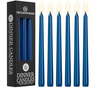 DECO EXPRESS Candles Set, Pack of 6 Classic Dripless Tapered Metallic Dinner Candles, Unscented with 8 Hours Burning Time, Home, Valentine’s Day & Mother’s Day Decor Idea (Metallic Blue, 6 Pack)