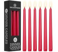 DECO EXPRESS Candles Set, Pack of 6 Classic Dripless Tapered Metallic Dinner Candles, Unscented with 8 Hours Burning Time, Home, Valentine’s Day & Mother’s Day Decor Idea (Metallic Red, 6 Pack)