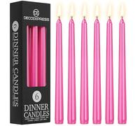 DECO EXPRESS Candles Set, Pack of 6 Classic Dripless Tapered Metallic Dinner Candles, Unscented with 8 Hours Burning Time, Home, Valentine’s Day & Mother’s Day Decor Idea (Metallic Pink, 6 Pack)