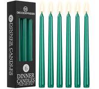 DECO EXPRESS Candles Set, Pack of 6 Classic Dripless Tapered Metallic Dinner Candles, Unscented with 8 Hours Burning Time, Home, Valentine’s Day & Mother’s Day Decor Idea (Metallic Pine, 6 Pack)