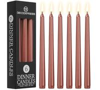 DECO EXPRESS Candles Set, Pack of 6 Classic Dripless Tapered Metallic Dinner Candles, Unscented with 8 Hours Burning Time, Home, Valentine’s Day & Mother’s Day Decor Idea (Metallic Copper, 6 Pack)