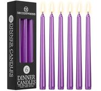 DECO EXPRESS Candles Set, Pack of 6 Classic Dripless Tapered Metallic Dinner Candles, Unscented with 8 Hours Burning Time, Home, Valentine’s Day & Mother’s Day Decor Idea (Metallic Purple, 6 Pack)
