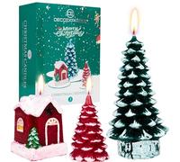 Deco Express Christmas Candles Set 3 Pcs Christmas Tree House Candle Gift Set Festive Xmas Decorations Winter Home Decor Long Burning Table Centrepiece (Multi 3 Pcs)