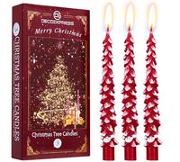 Deco Express Christmas Tree Candles Set of 3 or 6, Dinner Candles 7 Hr Burn, Table Centrepiece Festive Decor Xmas Holiday, Gift Set Home Decoration (Red/White, 3 Pcs)