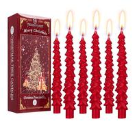 Deco Express Christmas Tree Candles Set of 3 or 6, Dinner Candles 7 Hr Burn, Table Centrepiece Festive Decor Xmas Holiday, Gift Set Home Decoration (Red, 6 Pcs)