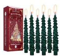 Deco Express Christmas Tree Candles Set of 3 or 6, Dinner Candles 7 Hr Burn, Table Centrepiece Festive Decor Xmas Holiday, Gift Set Home Decoration (Green, 6 Pcs)