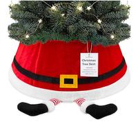 DECO EXPRESS Christmas Tree Skirt, Funny Santa Tree Base Cover, Fun Collar for Christmas Decorations, Festive Decor for Xmas Party, 42cm x 24cm (Red Santa, Top 42cm/Base 56.5cm)