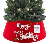 DECO EXPRESS Christmas Tree Skirt, Merry Red Tree Base Cover, Fun Collar for Christmas Decorations, Festive Decor for Xmas Party, 42cm x 24cm (Red Merry, Top 42cm/Base 56cm)