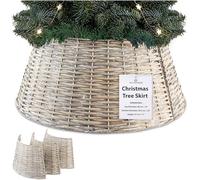 DECO EXPRESS Christmas Tree Skirt, Woven Tree Base Cover, Natural Collar for Christmas Decorations, Festive Decor for Xmas Party, 40cm x 27cm (Beige, Top 40cm/Base 56.5cm)