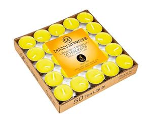 Deco Express Citronella Tealight Candles Multipack of 50 or 100-4 or 8 Hours Burning Time Outdoor Candles (4 Hours x 50)