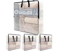 Deco Express Clear Storage & Moving Bags 72L, Pack of 4, Heavy duty & Waterproof Large Clothes Storage Bags with Zips for Duvet, Bedding & Laundry, All in One Storage Solutions (60 x 60 x 20 cm)
