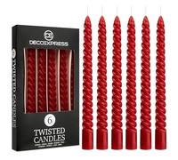 DECO EXPRESS Dinner Candles Pack of 3 or 6 Twisted Non Drip Coloured Spiral Candles Long Lasting 6 Hours Burn Non Scented (Red, Pack of 6)